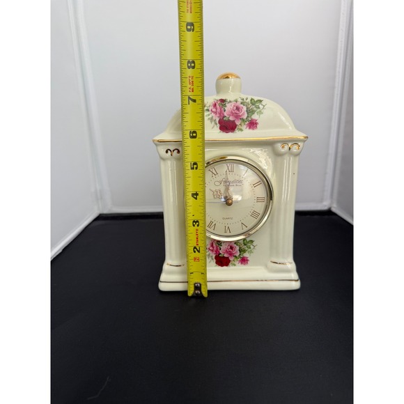 Vintage 80s Mantel Desk Porcelain Clock Baum Bros‎ French style rose Floral - Picture 7 of 10